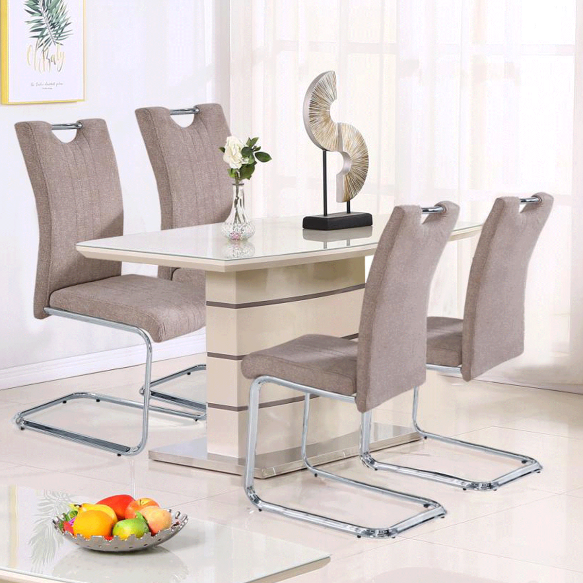 Birkenhead High Gloss Small Dining Table Chic with Tempered Glass Top Elegance in Cappuccino and Champagne - Sigrid Mills