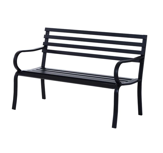 Outdoor Garden Bench - Black Steel - The Garden Savant