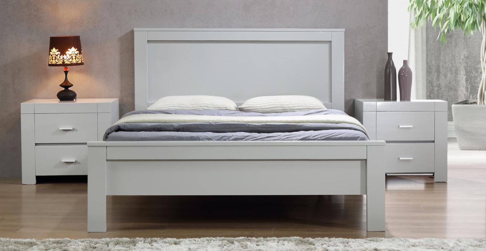 Dunstable Luxuries Style Solid Wood Frame Double Bed - Grey Finish - Sigrid Mills