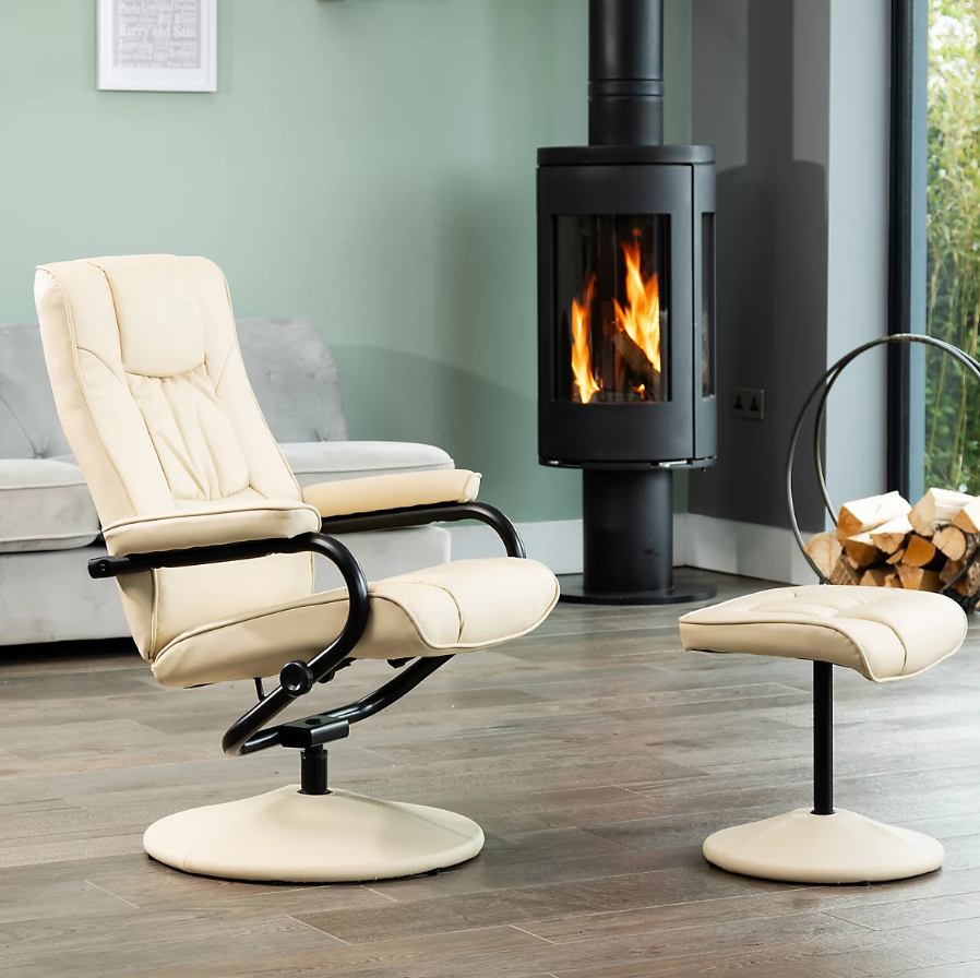 IMPERA Leather Recliner Swivel Chair - Cream - Archie Homes