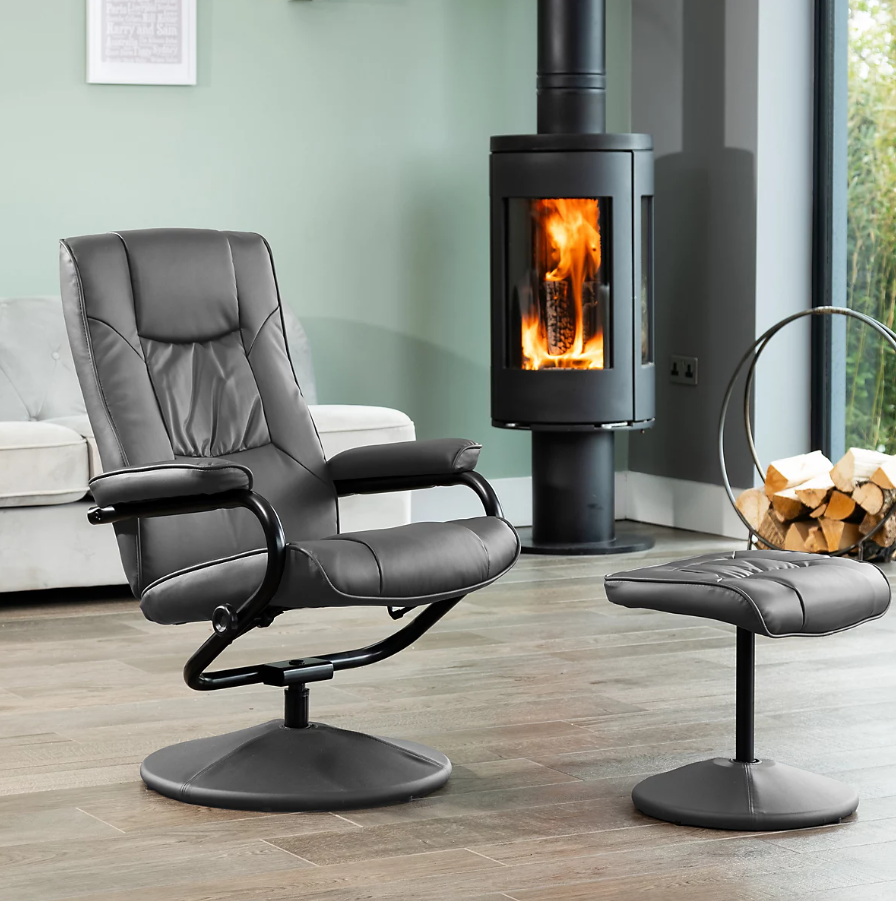 IMPERA Leather Recliner Swivel Chair - Grey - Archie Homes