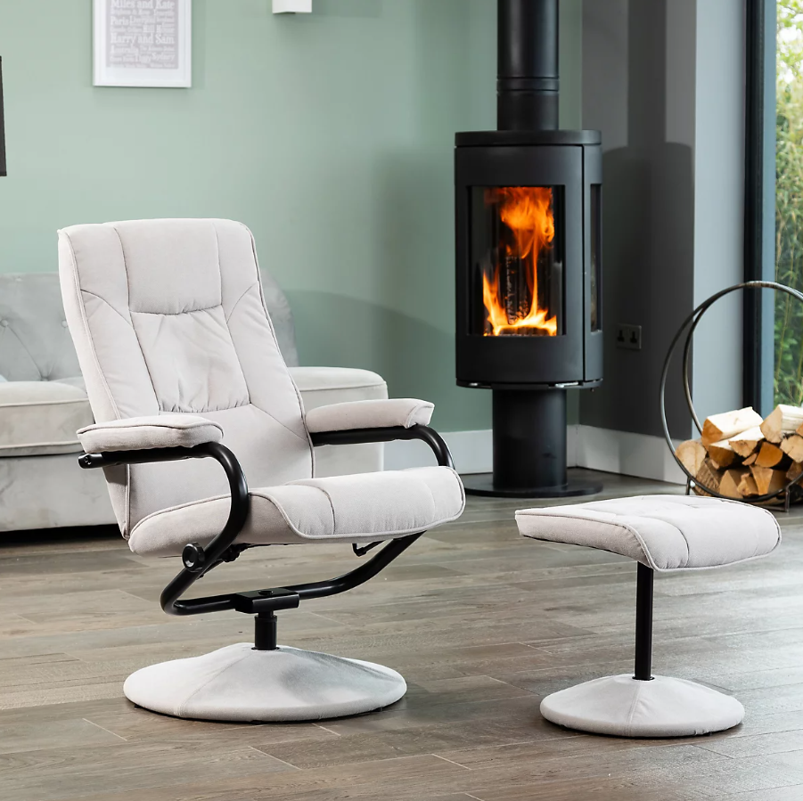 IMPERA Leather Recliner Swivel Chair - Stone - Artemis Home
