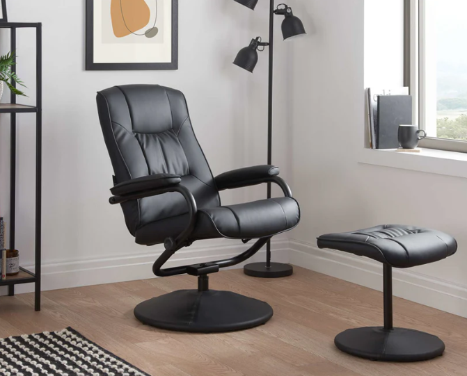 IMPERA Leather Recliner Swivel Chair - Black - Archie Homes
