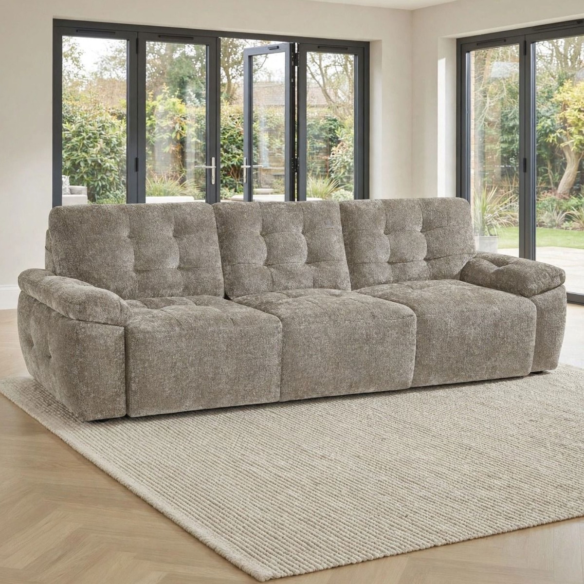 DUNSTON Fabric 3 Seater Electric Sofa Bed - Mushroom