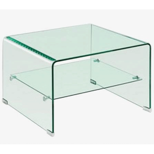 Rochford Clear Glass Lamp Table with Shelf - Square - Sigrid Mills