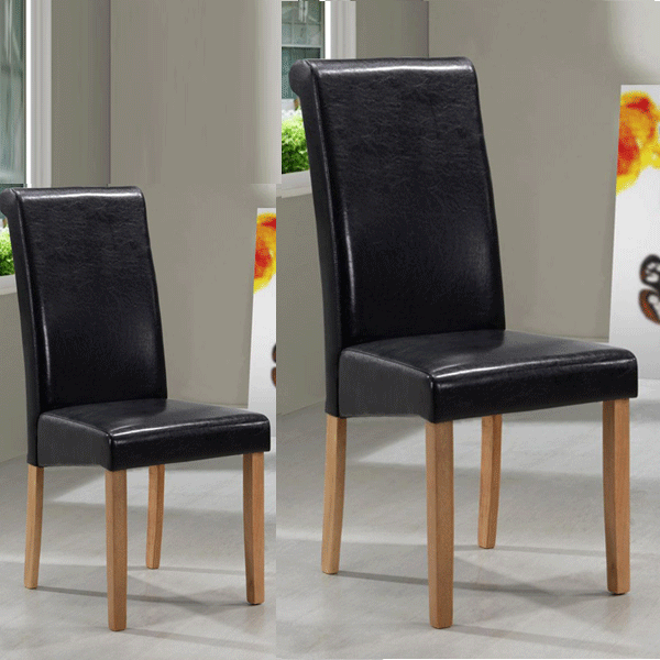 Lompoc Solid Rubberwood Leather Effect Dining Chairs Classic Comfort in Light Oak Set of 2 - Black - Sigrid Mills