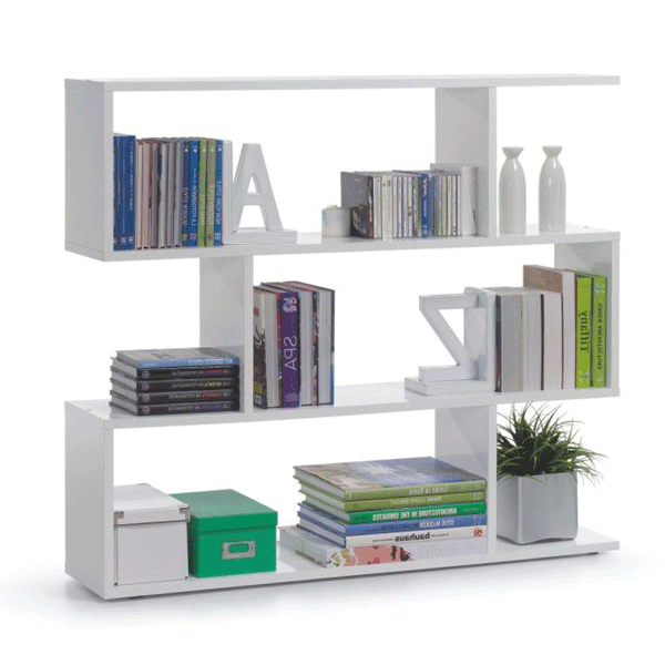 Saltash High Gloss White Wide 3-Shelf Bookcase - Sigrid Mills