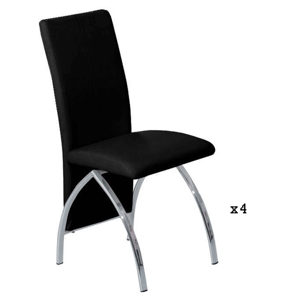 Hove Leather Effect Chrome Dining Chair Set of 4 - Black - Sigrid Mills