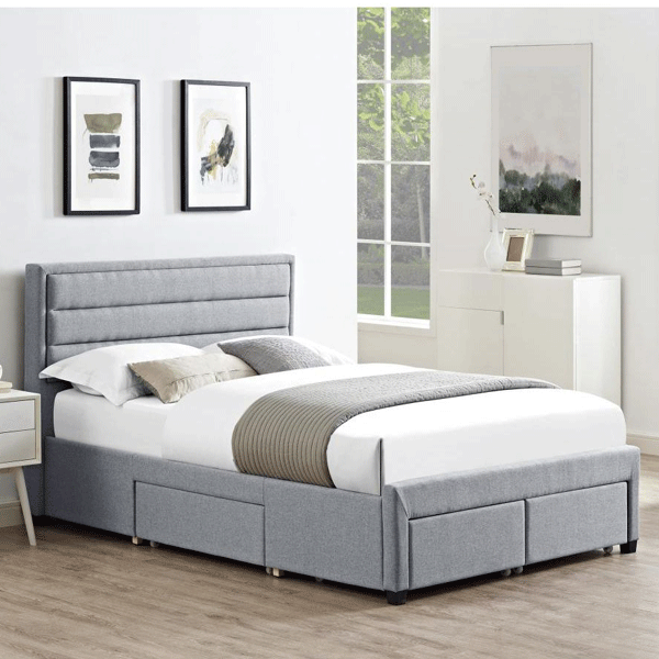Durango Classic Grey Linen Fabric Bed with Smart Storage Drawers 4 - Double Bed - Sigrid Mills