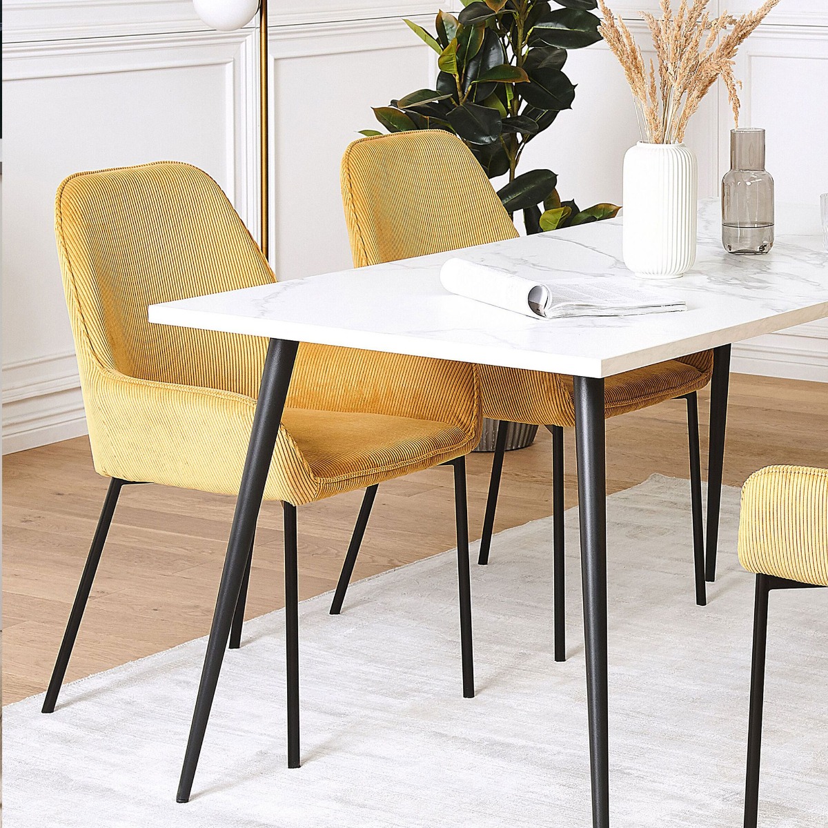 Set of 2 Jumbo Cord Dining Chairs Yellow LOVERNA - Gemini Interiors