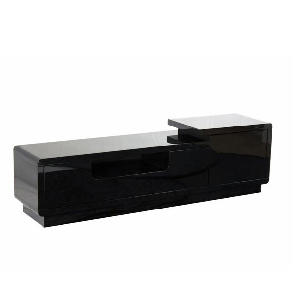 Bremerton Modern Elegance High Gloss TV Cabinet with Push Open Door and Drawers - Black - Sigrid Mills