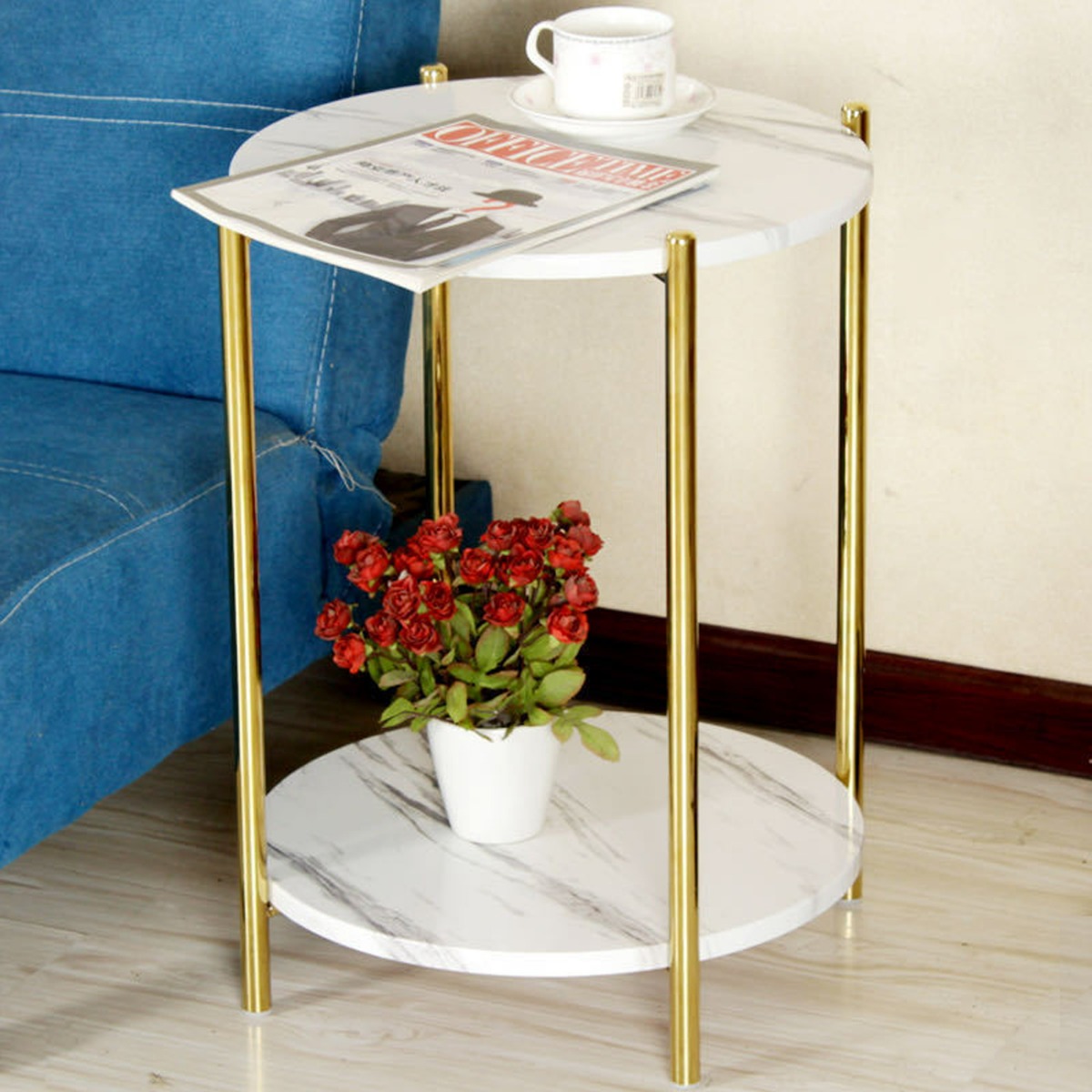 Marble Coffee Table Round Side Desk - White - Bedroom & More