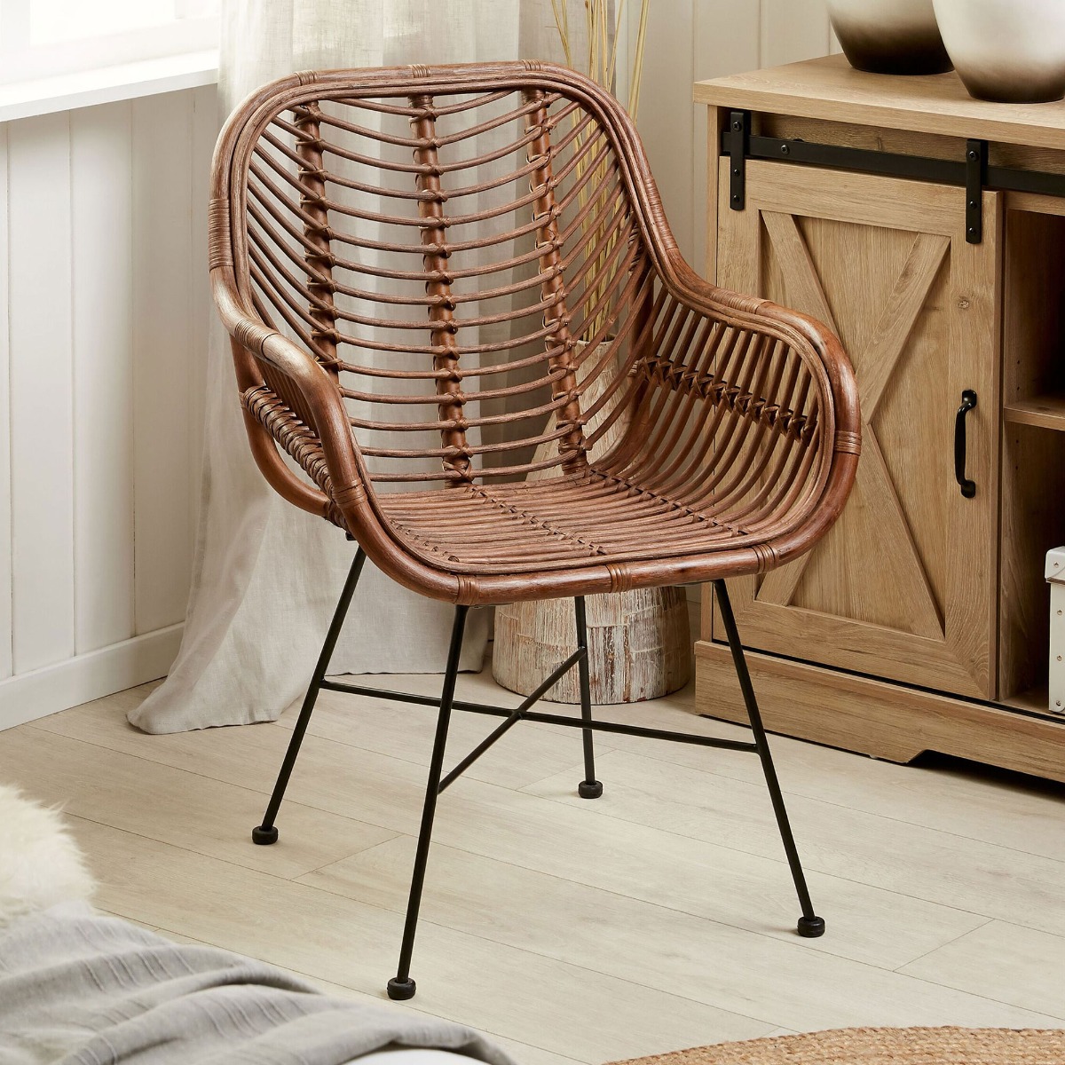 Rattan Accent Chair Brown CANORA - Gemini Interiors