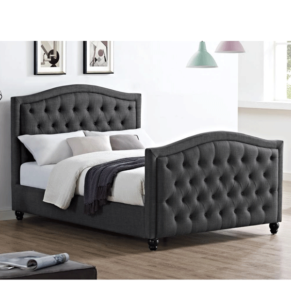 Ballymena Linen Fabric Double Bed - Grey - Sigrid Mills