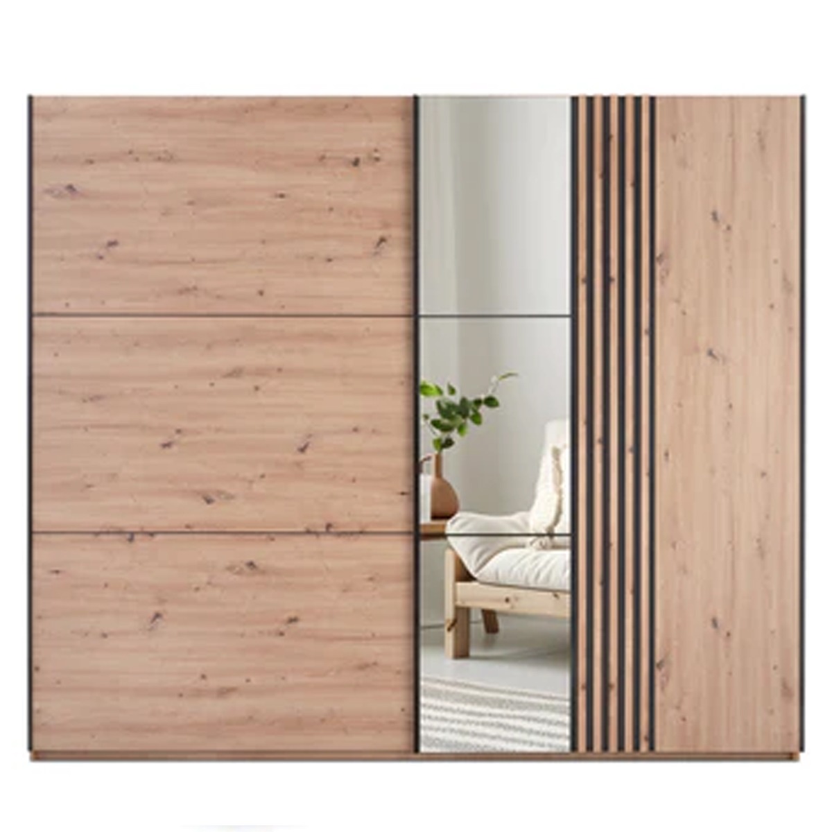 SENTRA 2 Door Mirrored Sliding Wardrobe Medium Oak - 250cm - Avellino & Wells