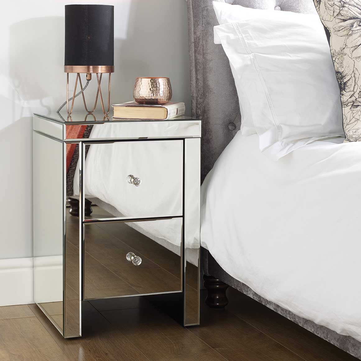Bedside Table - BIRLEA 2 Drawer Nightstand Mirro Red 40cm - Birlea Essentials
