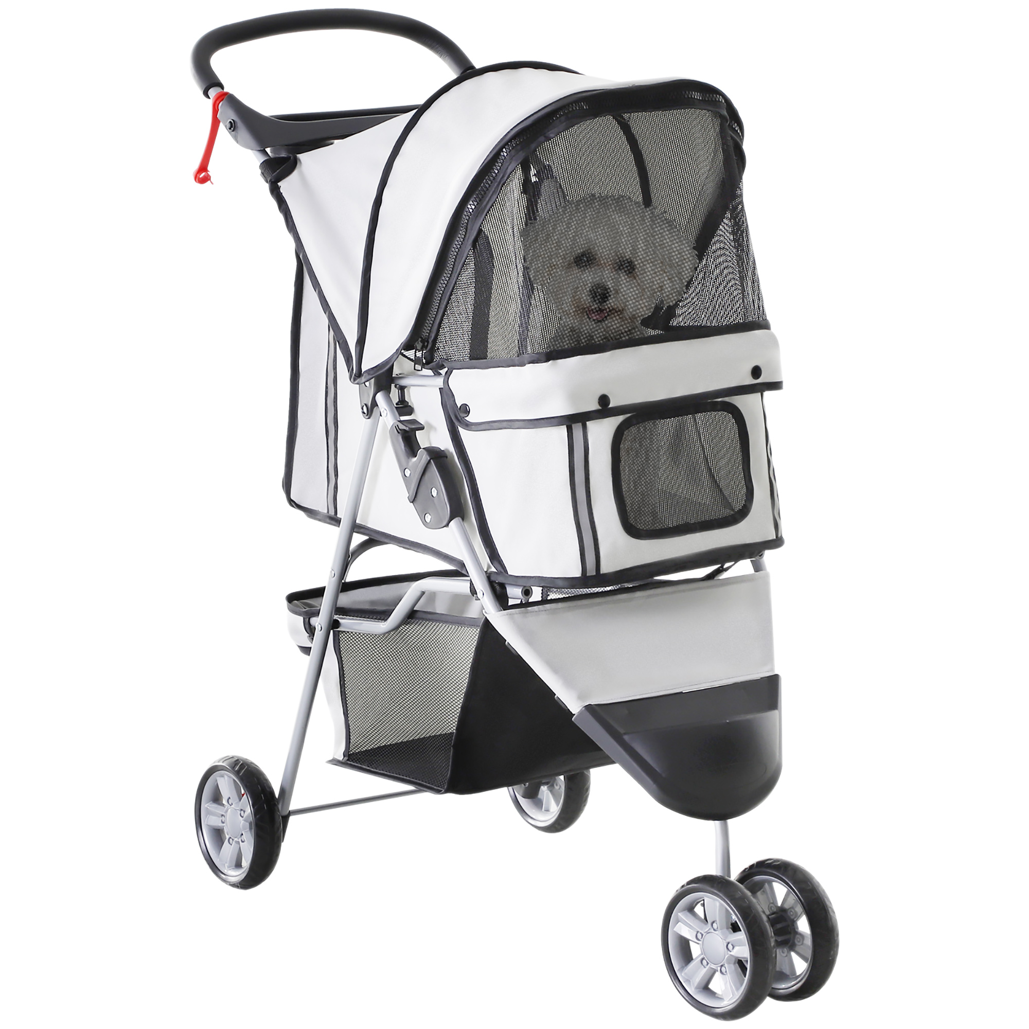 Dog Stroller Pet Travel Stroller Cat Dog Pushchair Trolley Puppy Jogger Carrier Three Wheels (Grey) - Life Essentials