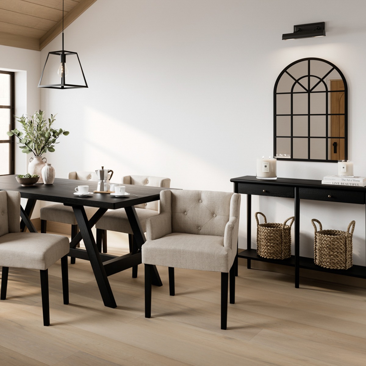 SHEA Linen Dining Chair with Arms - Stone - Leeds Plywood