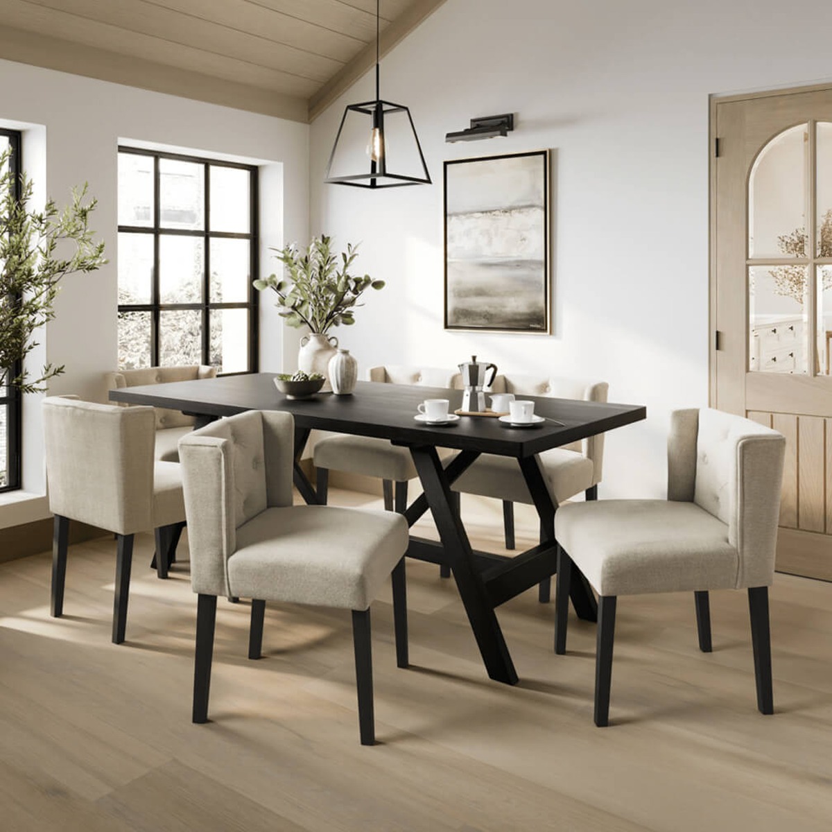 SHEA Linen Dining Chair - Stone - Leeds Plywood