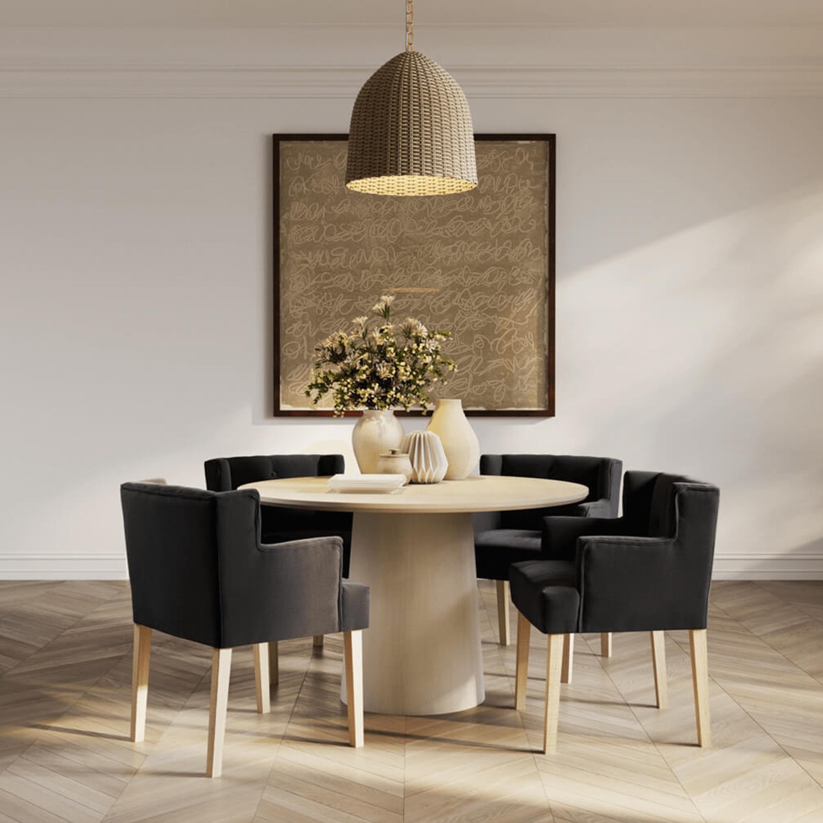 SHEA Linen Dining Chair with Arms - Anthracite - Leeds Plywood