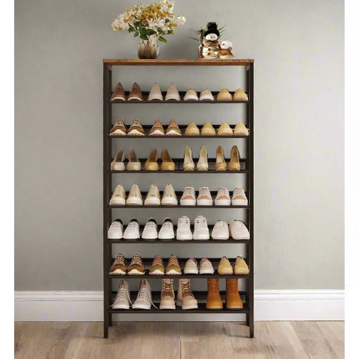 ROVESTA 8-Tier Shoe Rack with Adjustable Shelves - Rustic Brown and Black - The Urban Forge