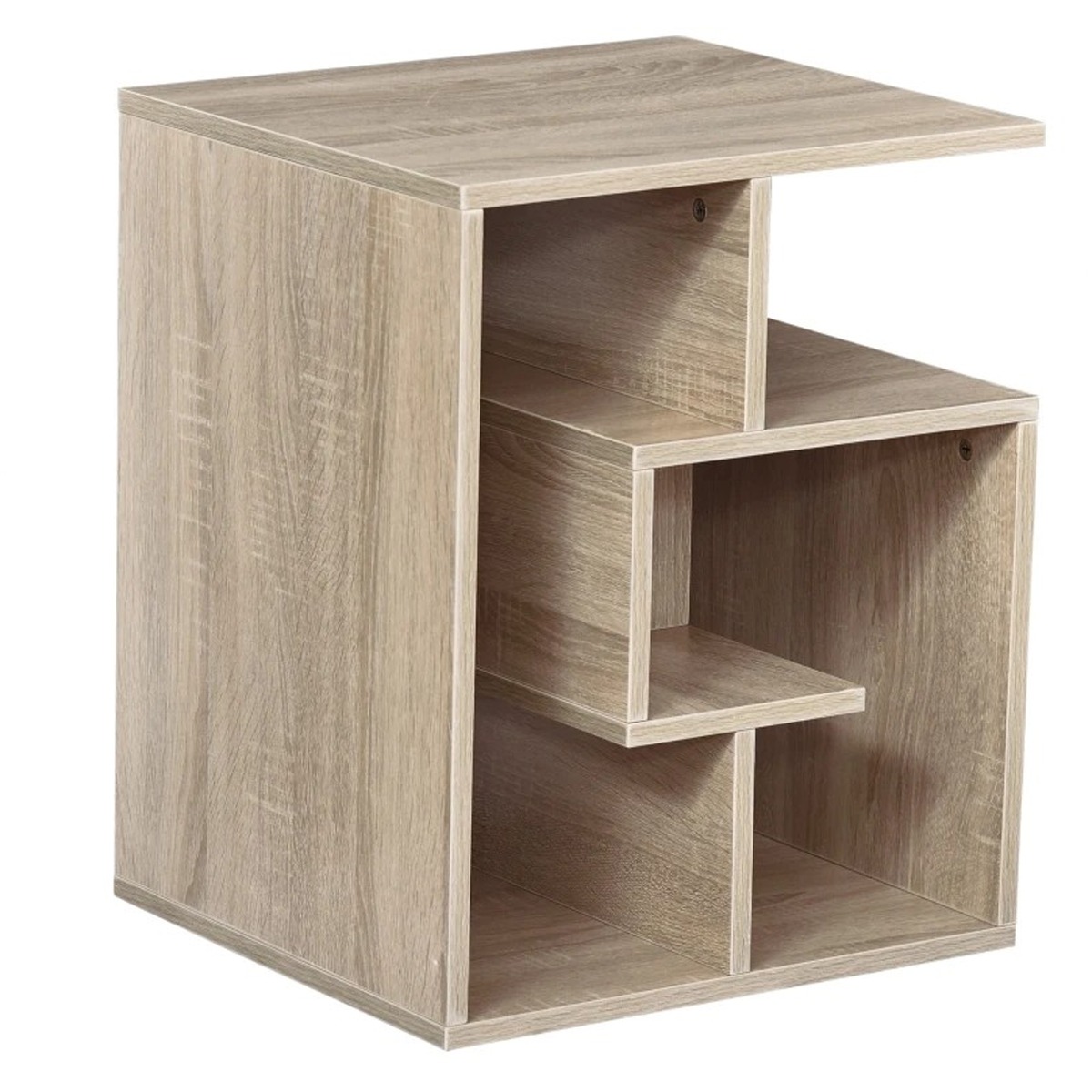 Side Table, 3 Tier End Table with Open Storage Shelves, Living Room Coffee Table Organiser Unit, Oak Colour - Life Essentials