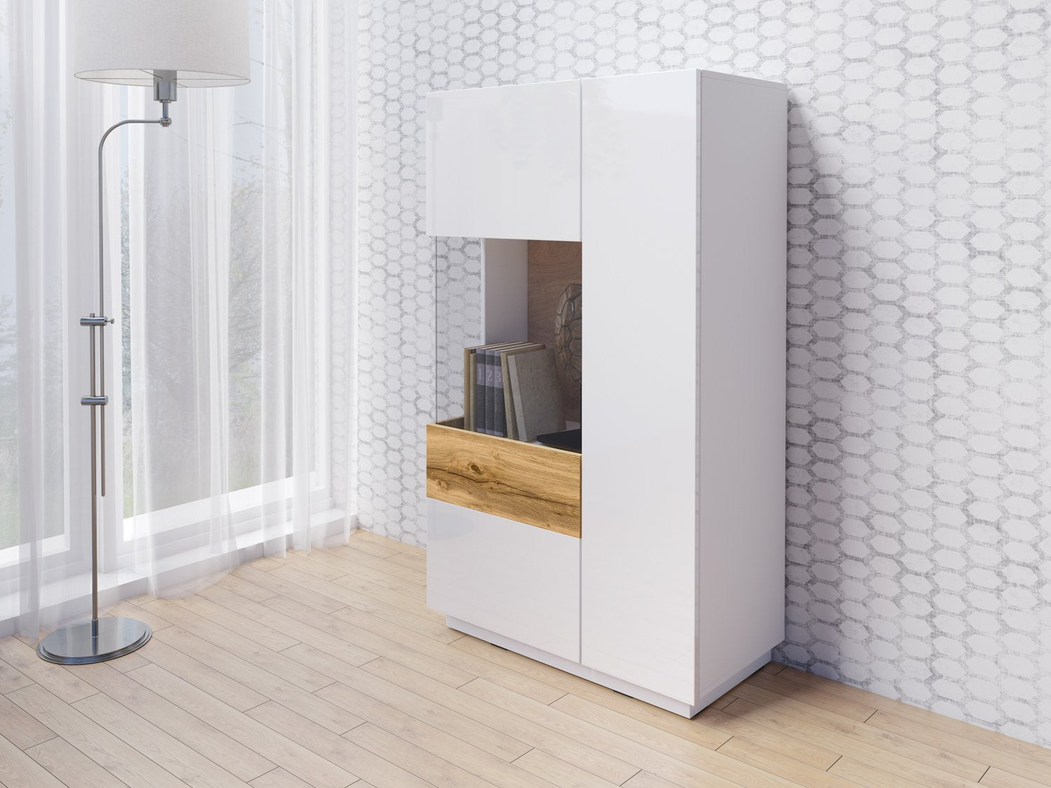 Salamandar 42 Display Cabinet Left Side Wotan Oak - White Gloss - Art Nest