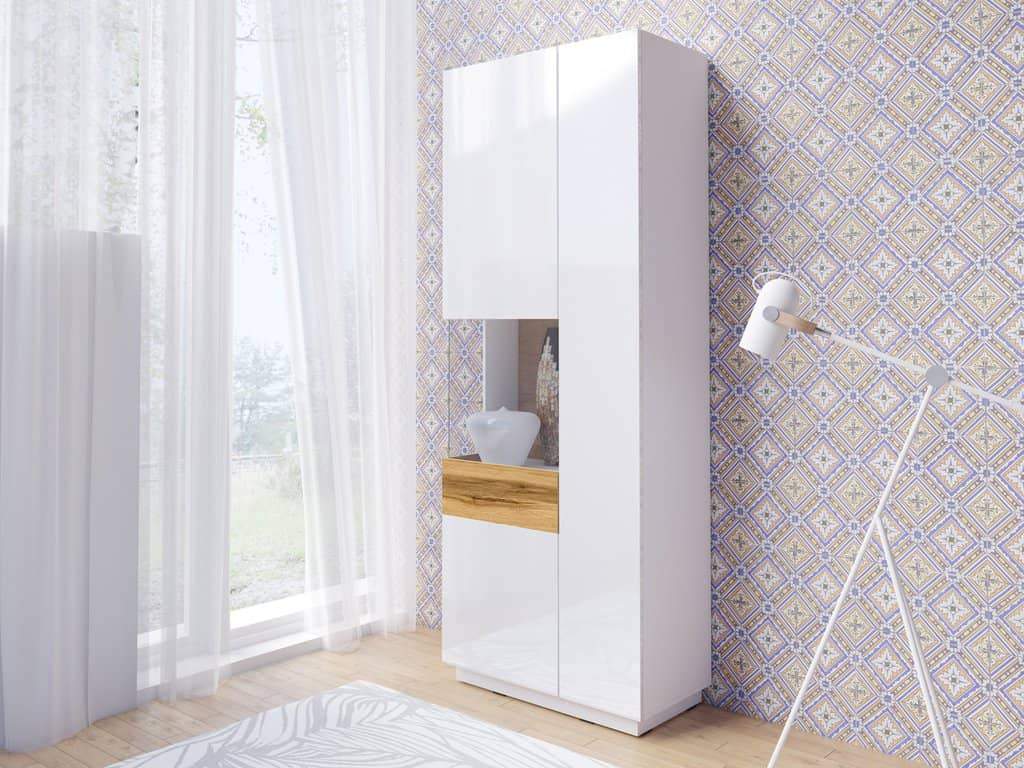 Salamandar 12 Wotan Oak Tall Display Cabinet Left Side - White Gloss - Art Nest