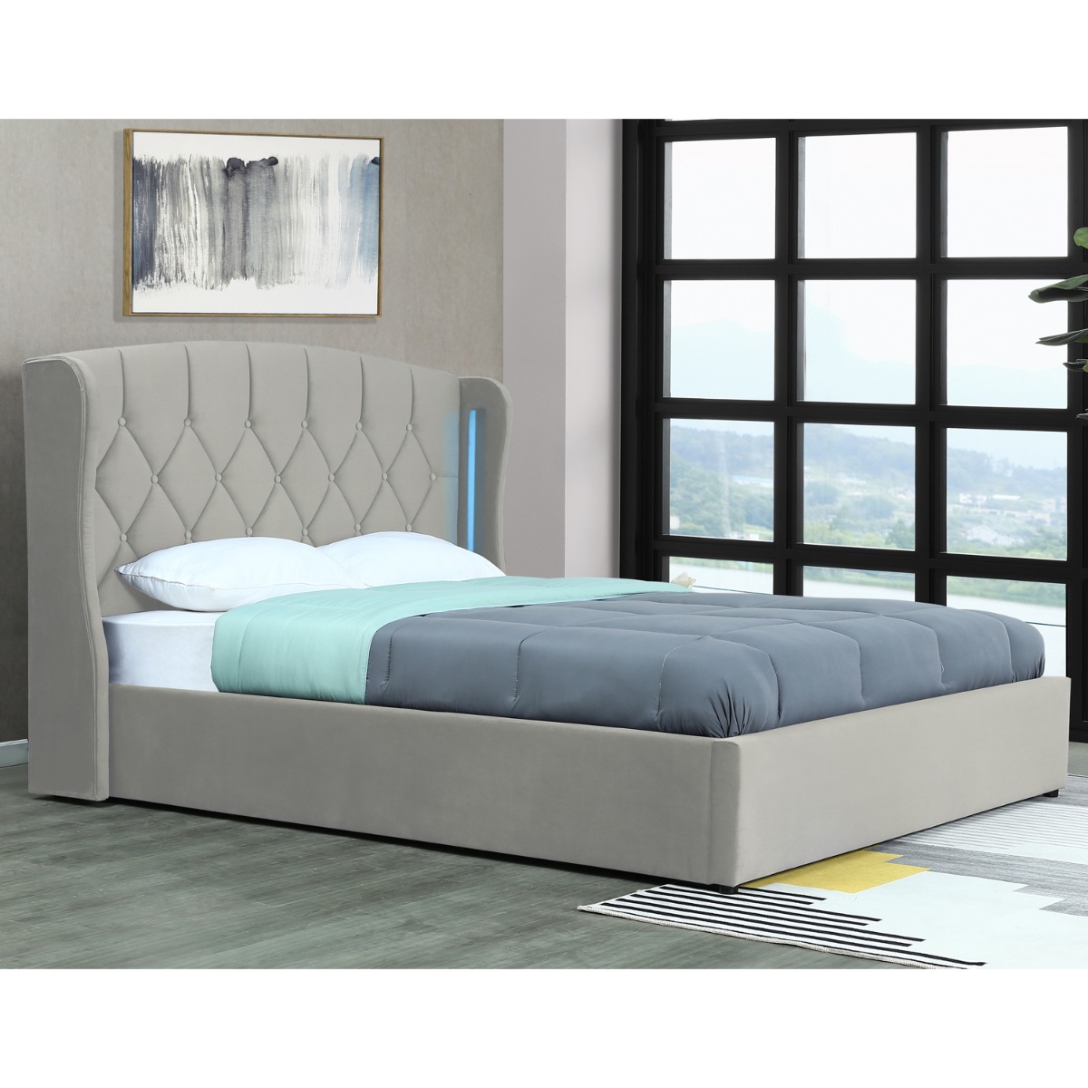 Stockport Ottoman Storage Silver Bed Frame with LED - Standard Double 4ft6 - Wimex Distribution