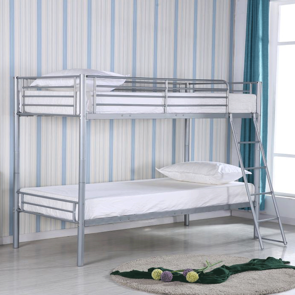Margam Stylish Metal Frame Bunk Bed with Splitting Option in Silver - Sigrid Mills