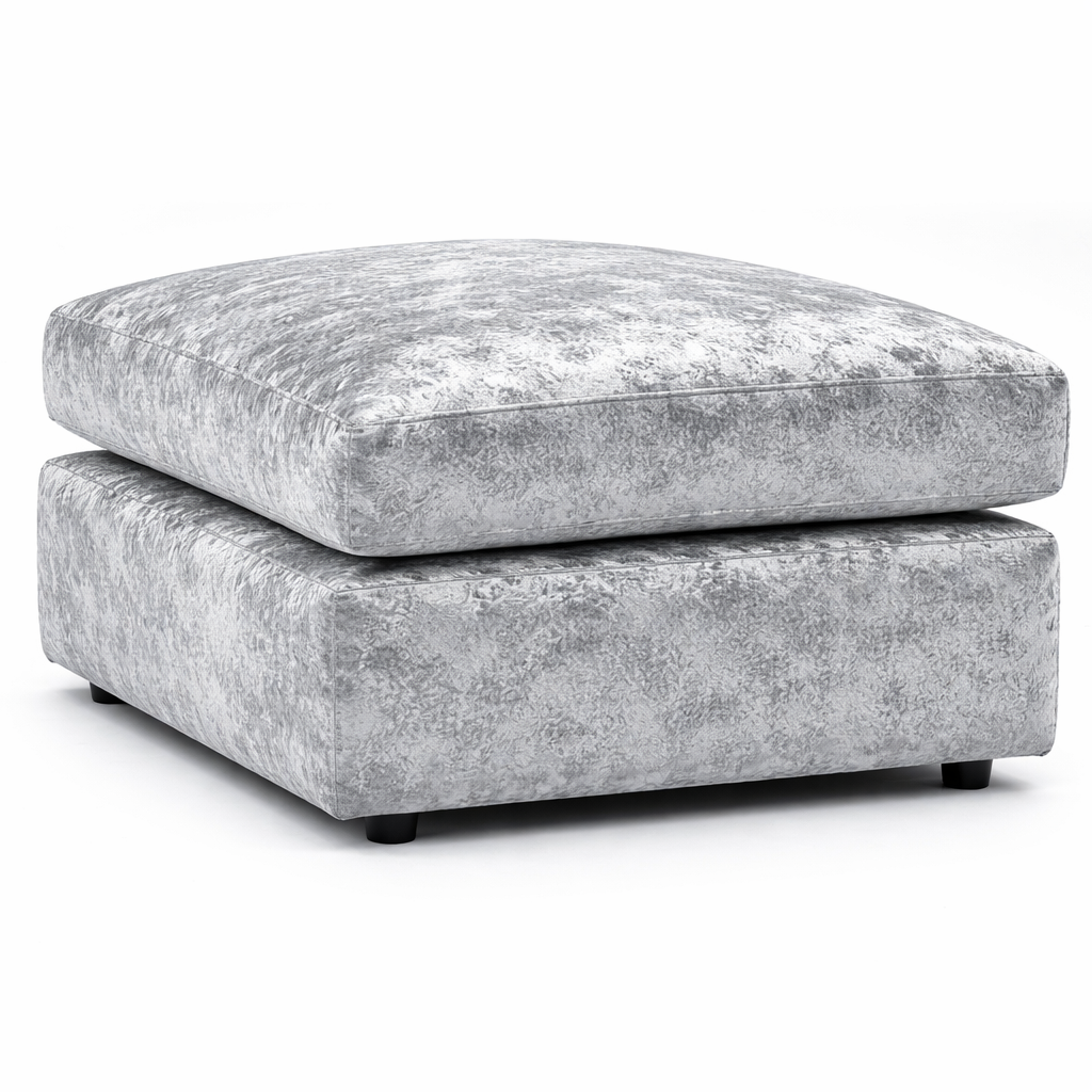 VELOURA Crush Velvet Cuhsion Footstool - SIlver - Home Done