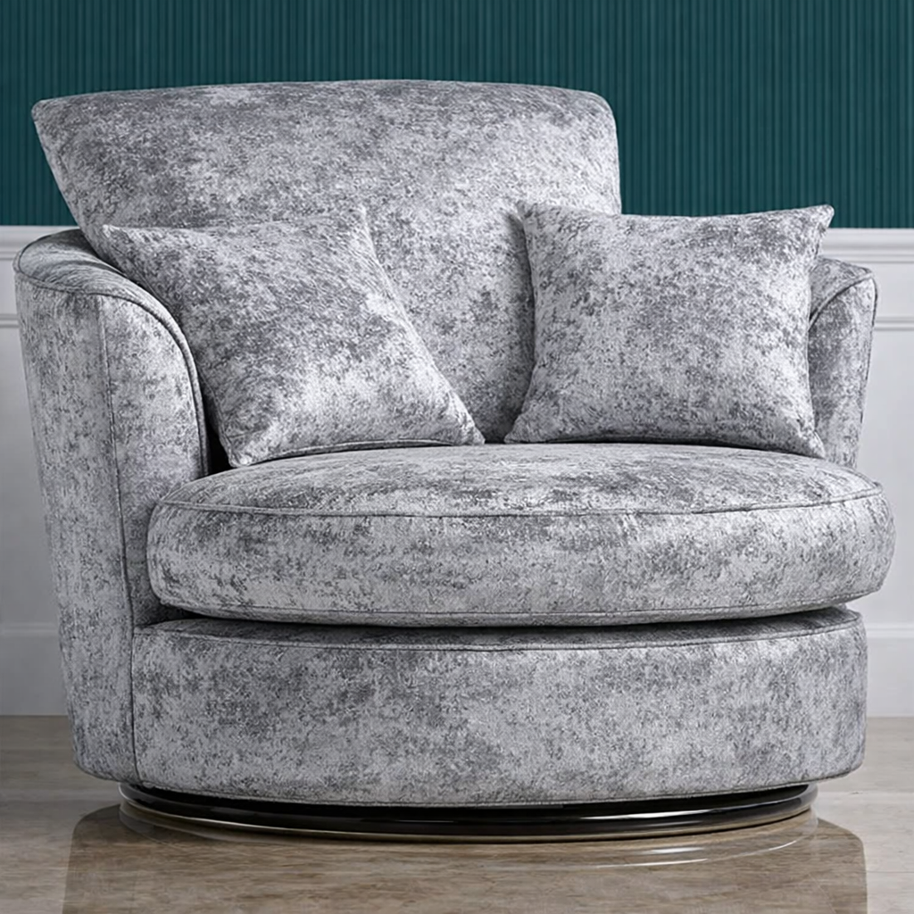 VELOURA Crush Velvet Swivel Chair - Silver - Home Done