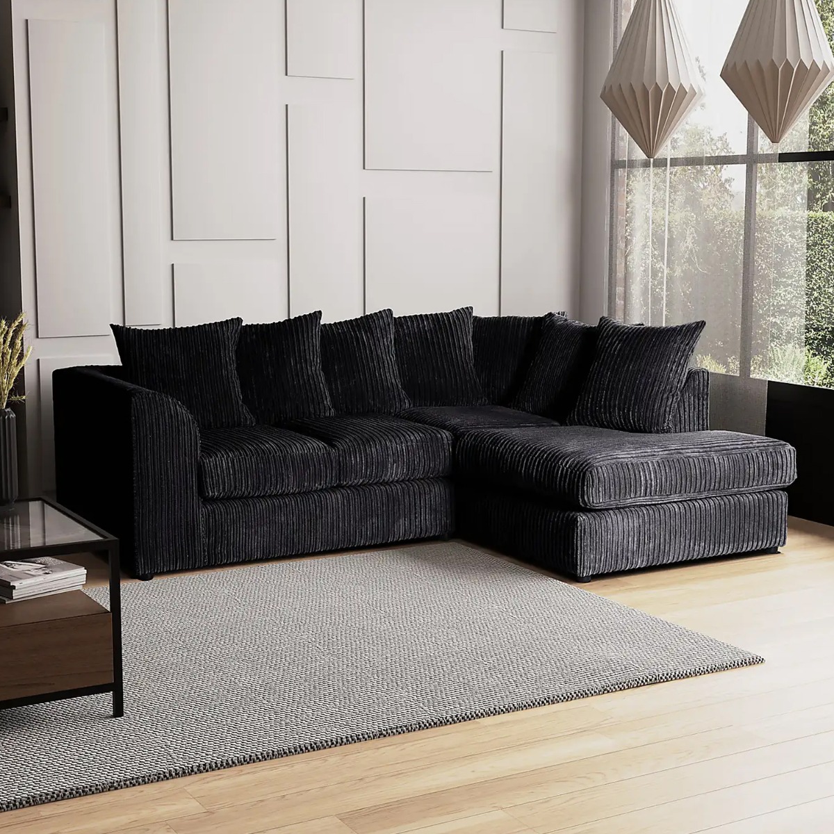 Blake Jumbo Cord Black Corner Sofa - Right and Left Arm - Home Done