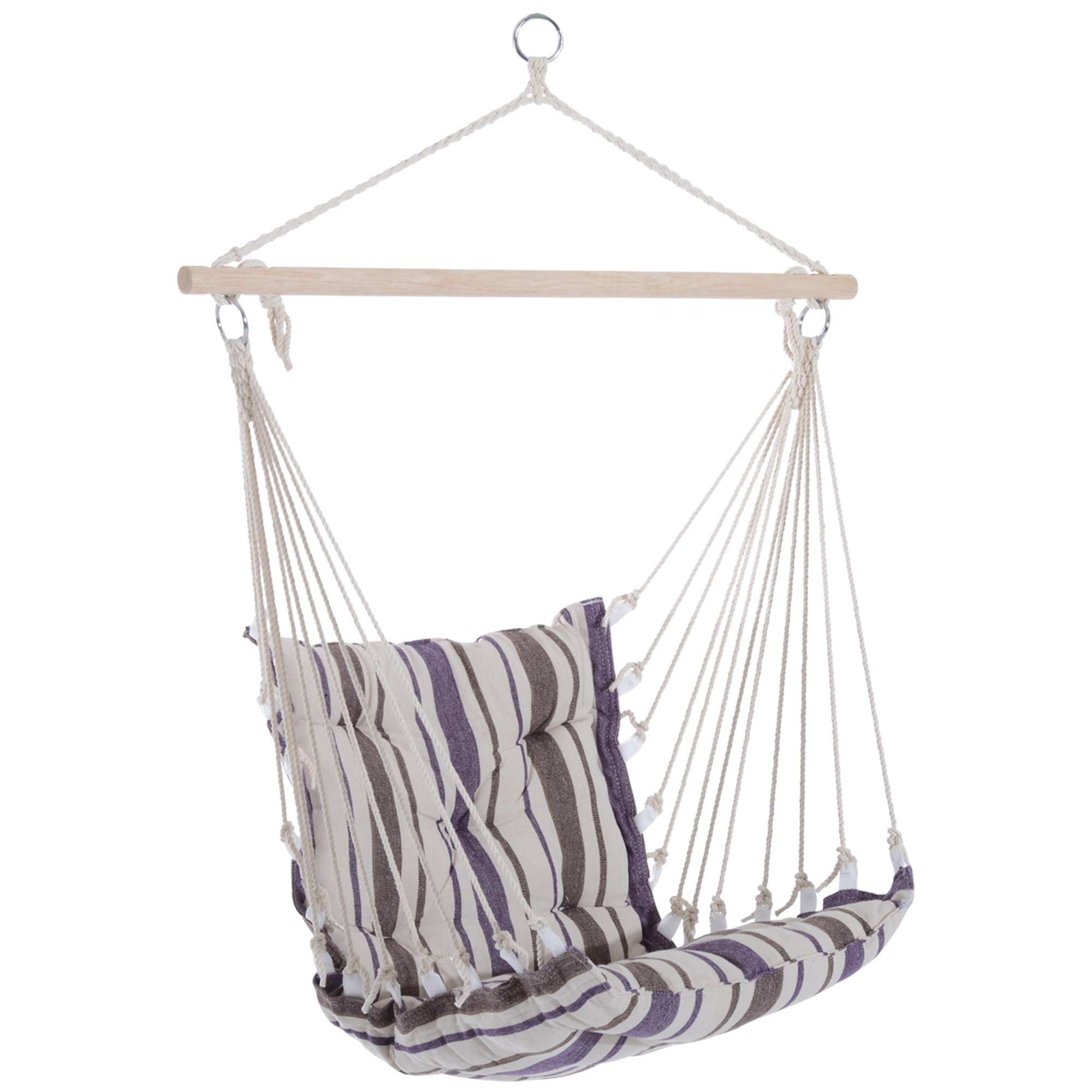 Outdoor Hammock Hanging Rope Cushioned Chair Garden Yard Patio Swing Seat Wooden Cotton Cloth (Brown) - Life Essentials
