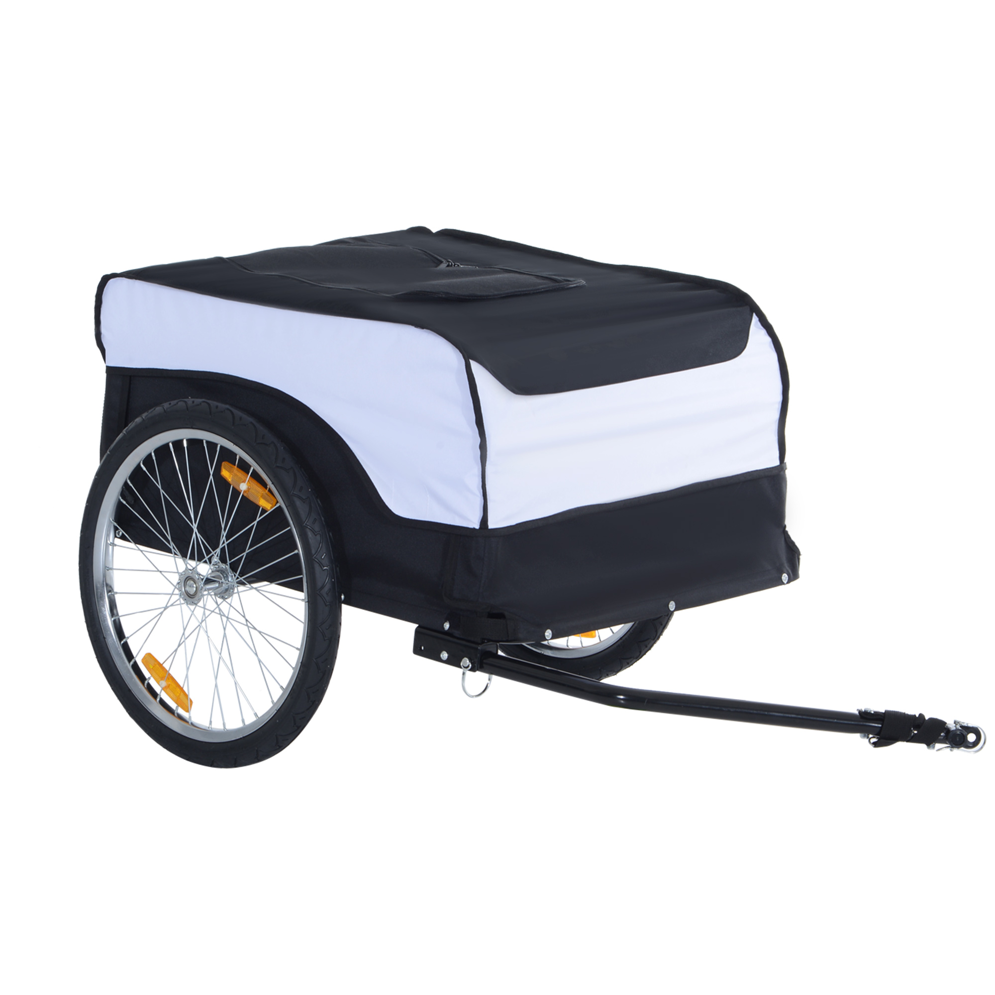 Folding Bike Trailer Cargo in Steel Frame Extra Bicycle Storage Carrier with Removable Cover and Hitch (White and Black) - Life Essentials