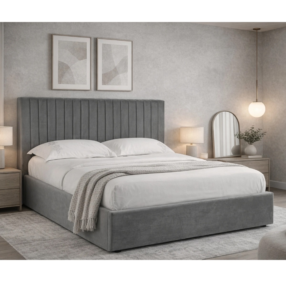 SMOULDER Super Kingsize Fabric Ottoman Storage Bedframe - Smoked Grey - Beds-To-Go