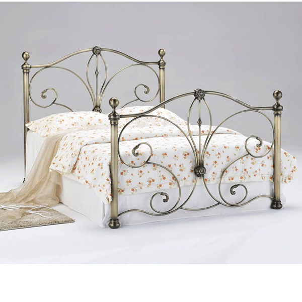 Ballymena Stylish Headboard Metal Bed Frame in Antique Brass Finish - Kingsize - Sigrid Mills