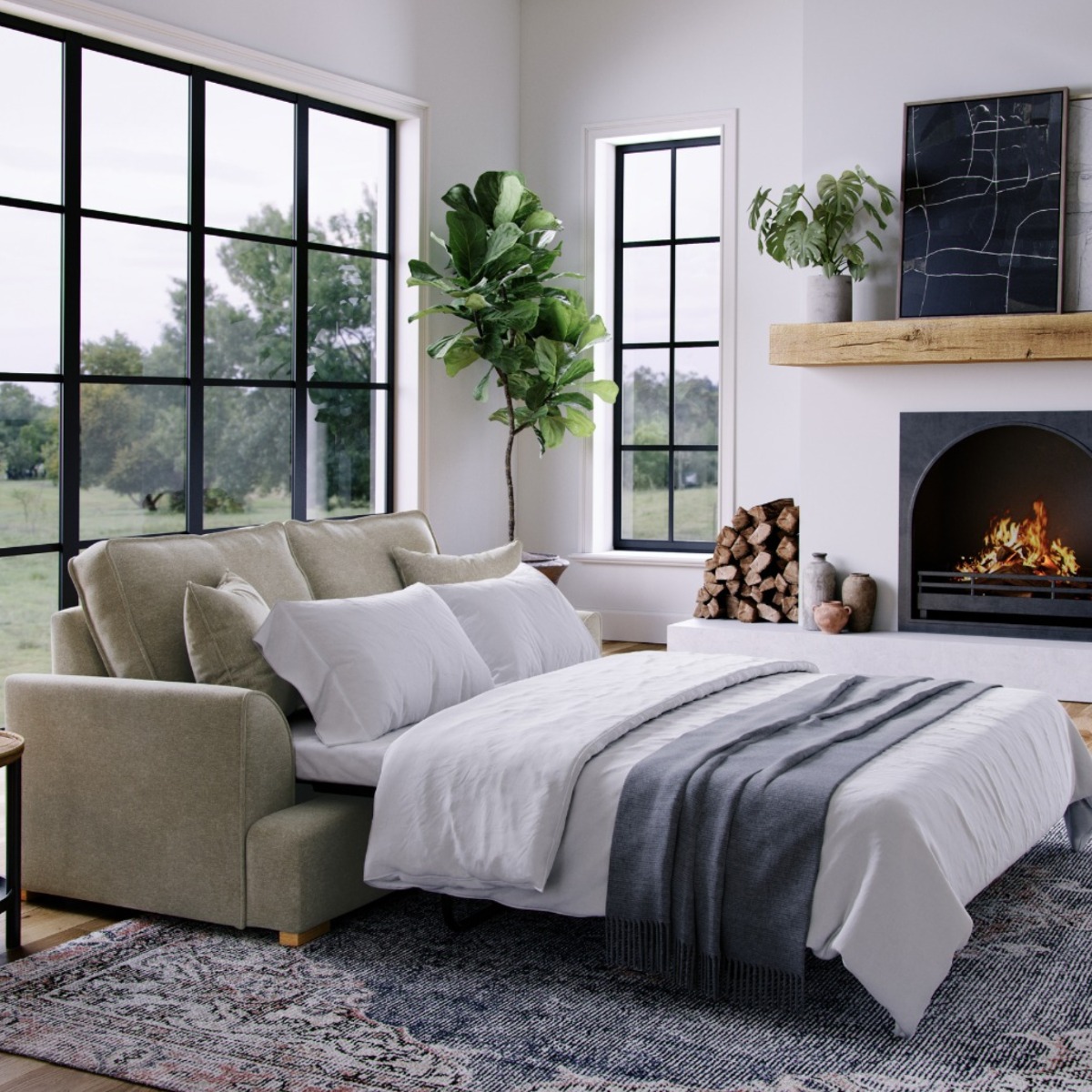 2 Seater Sofa Bed - HERITAGE Fabric - Dark Beige - Edgbaston Living