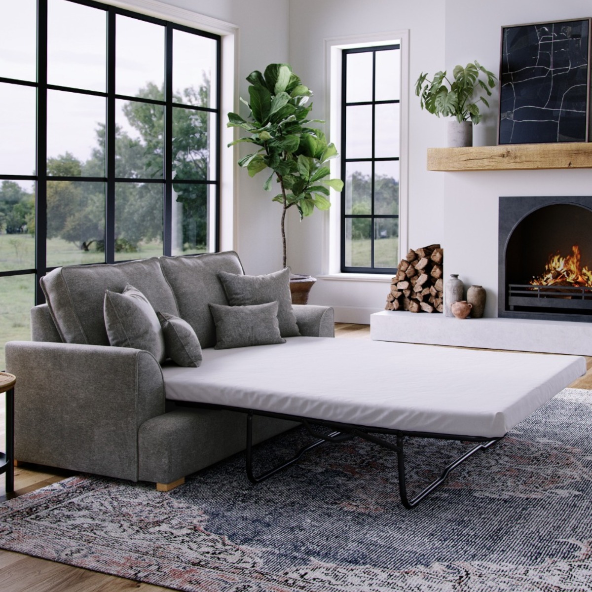 2 Seater Sofabed - HERITAGE Fabric - Grey - Edgbaston Living