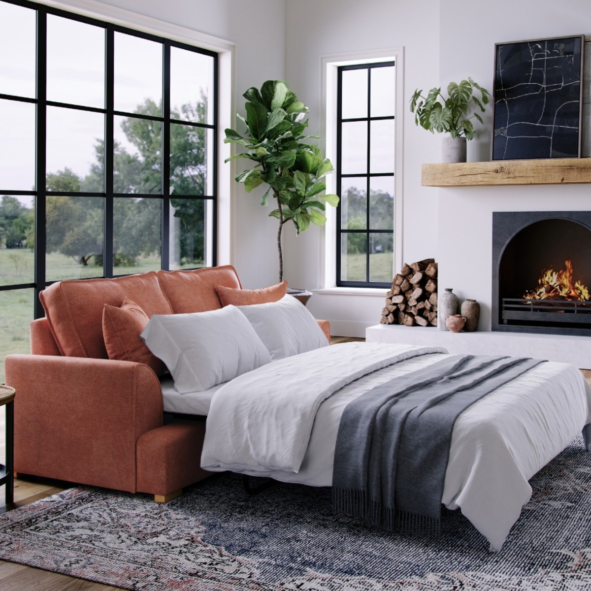 2 Seater Sofa Bed - HERITAGE Fabric - Orange - Edgbaston Living