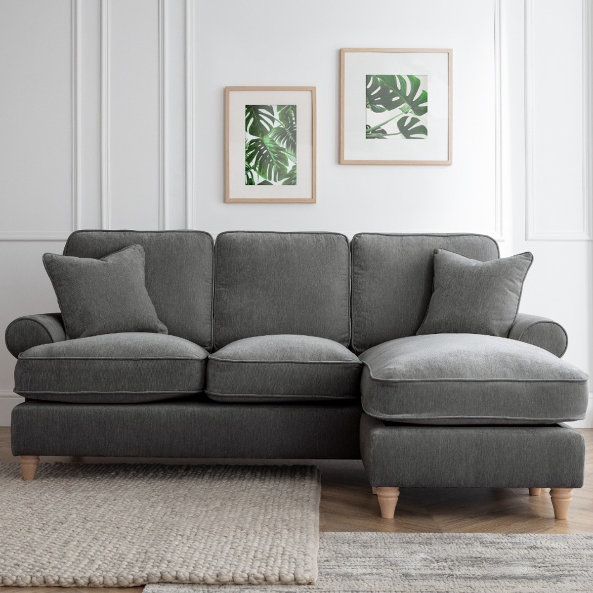 Corner Sofa - RAYONG Fabric 3 Seater Left Hand Facing - Charcoal - Edgbaston Living