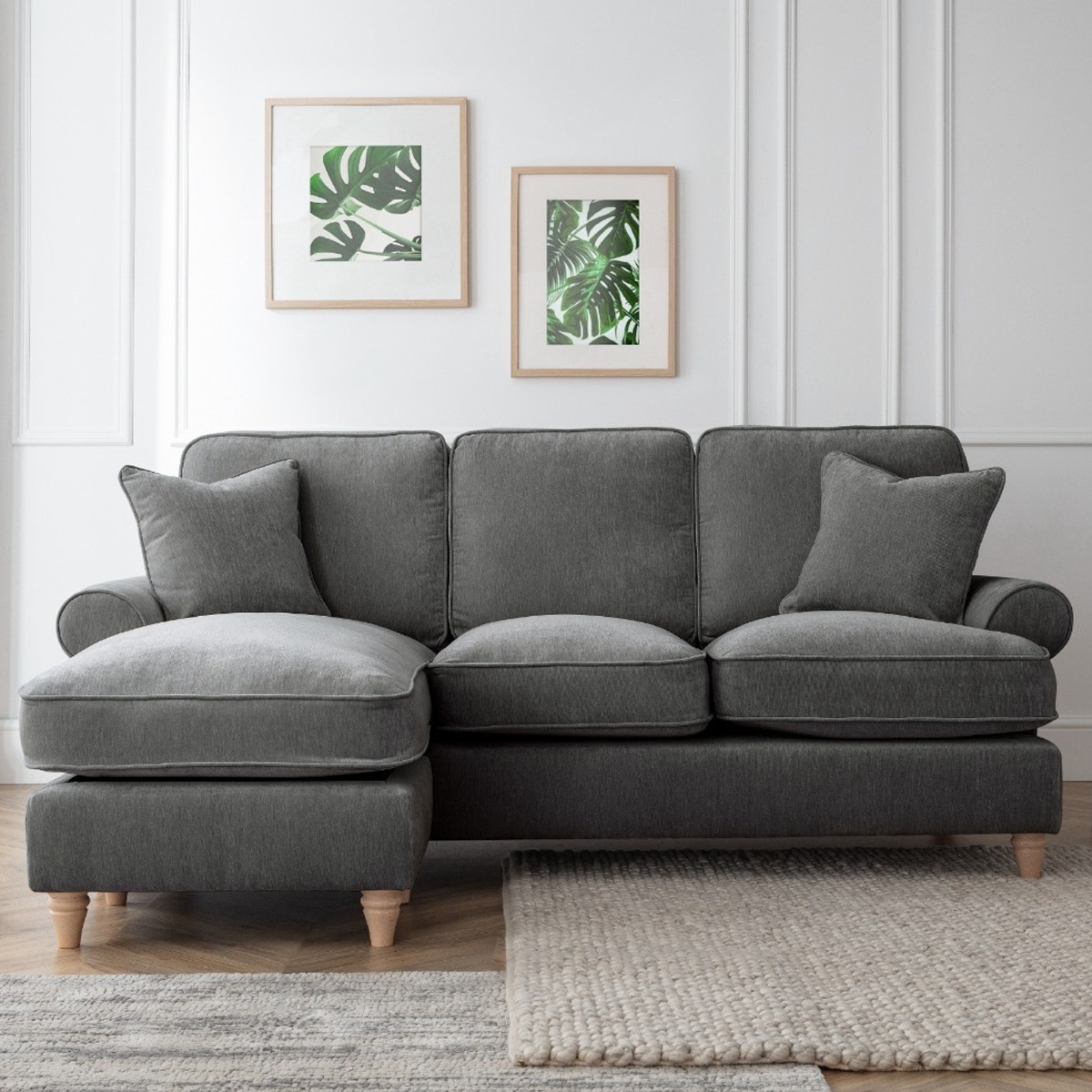 Corner Sofa - RAYONG Fabric 3 Seater Right Hand Facing - Charcoal - Edgbaston Living