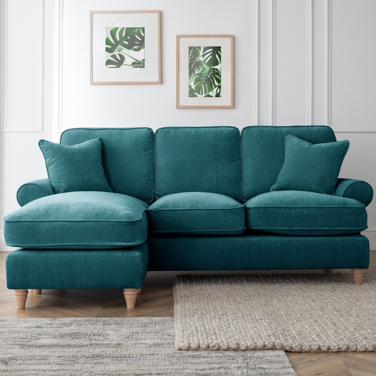Corner Sofa - RAYONG Fabric 3 Seater Right Hand Facing - Emerald - Edgbaston Living