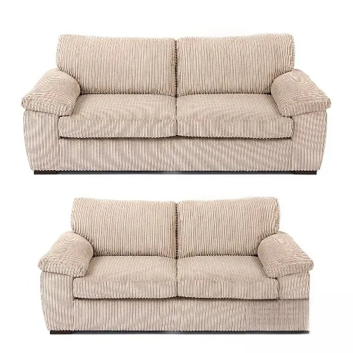 Sofa Set - AMALFI Full Back Jumbo Cord 3 Seater and 2 Seater Cream - Sofa Central