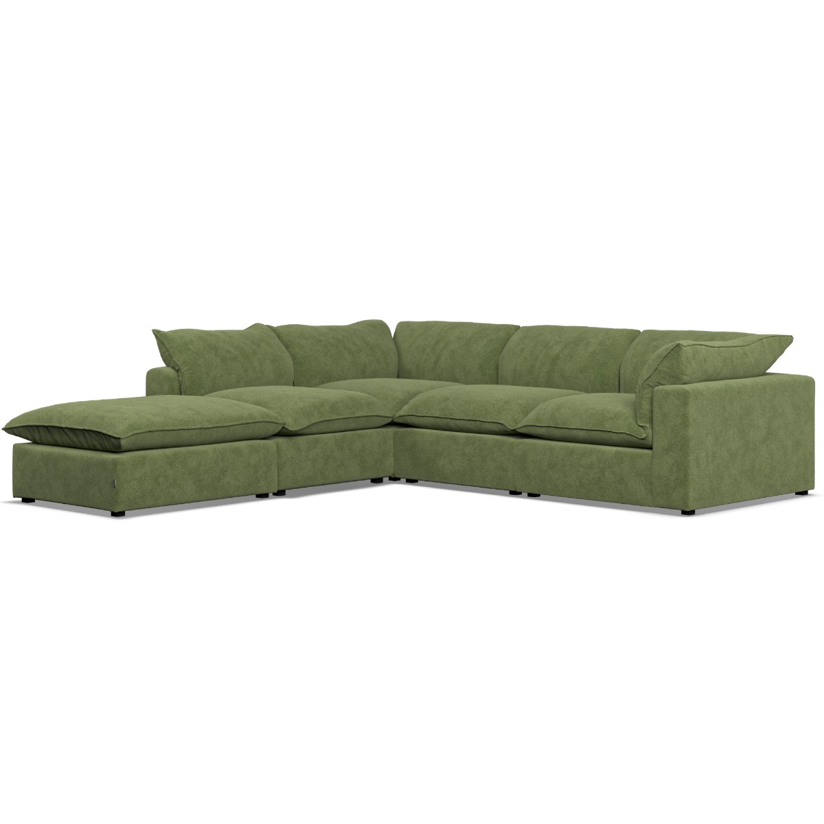 Corner Sofa - PUEBLA Fabric 4 Seater Right Hand Facing Verde - Footstool End - Edgbaston Living