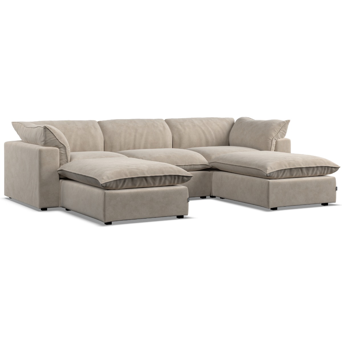 Corner Sofa - PUEBLA Fabric 5 Seater U Shaped Eggshell - Footstool End - Edgbaston Living