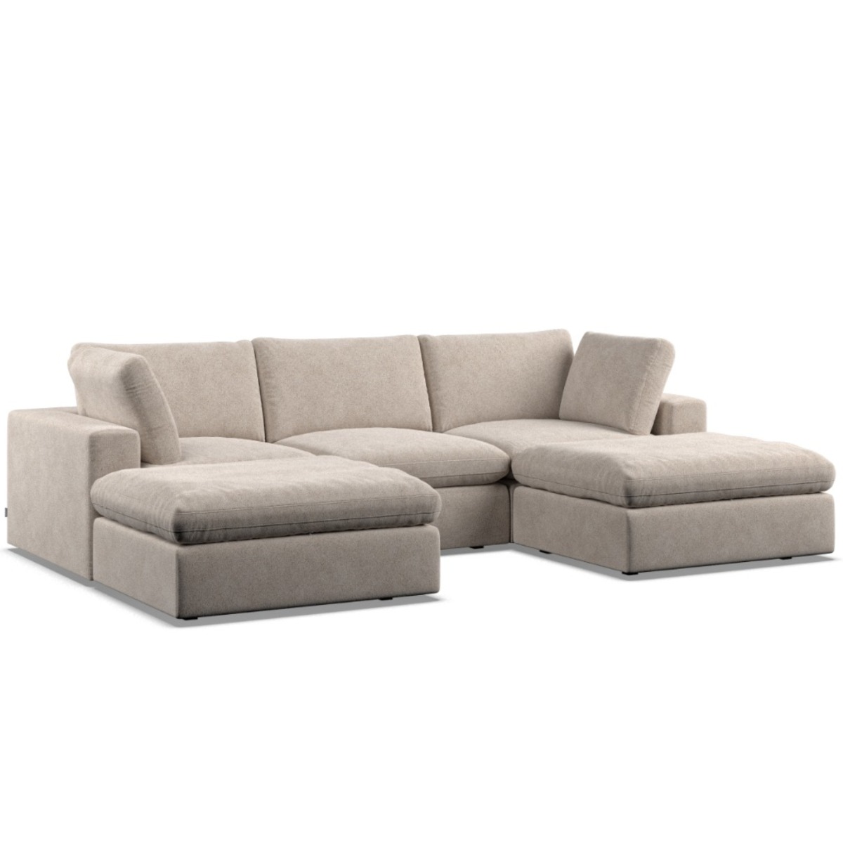 Corner Sofa - OBLAK Fabric 5 Seater U Shaped Fossil - Footstool End - Edgbaston Living