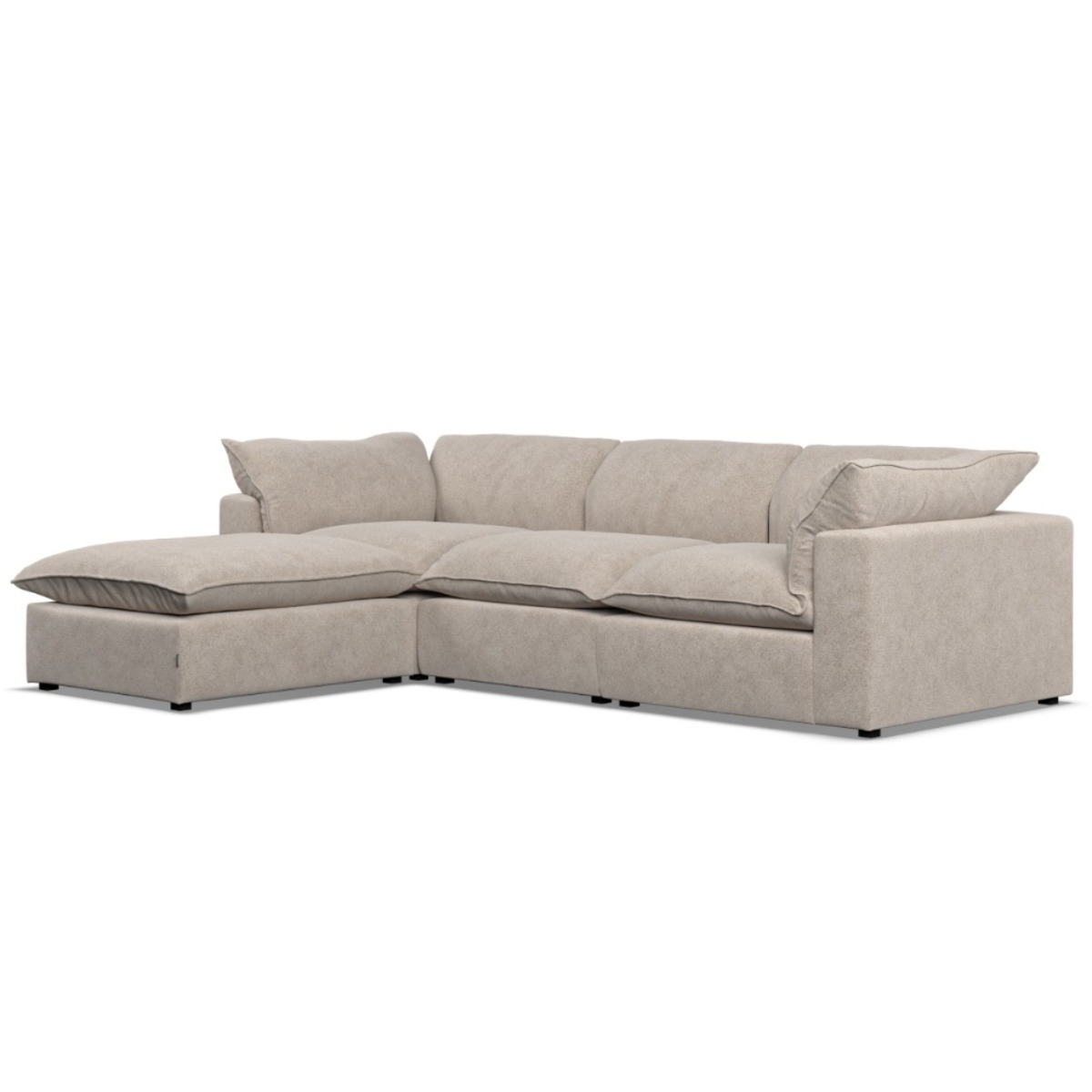 Corner Sofa - PUEBLA Fabric 3 Seater Right Hand Facing Fossil - Footstool End - Edgbaston Living