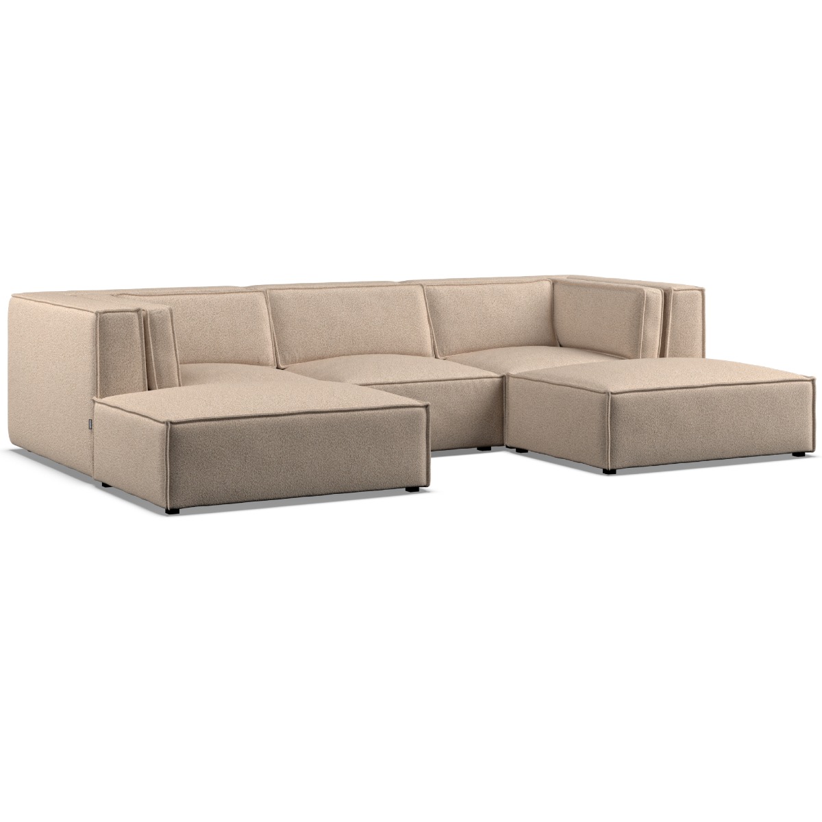 Corner Sofa - LUCCA Fabric 5 Seater U Shaped Beige - Footstool End - Edgbaston Living