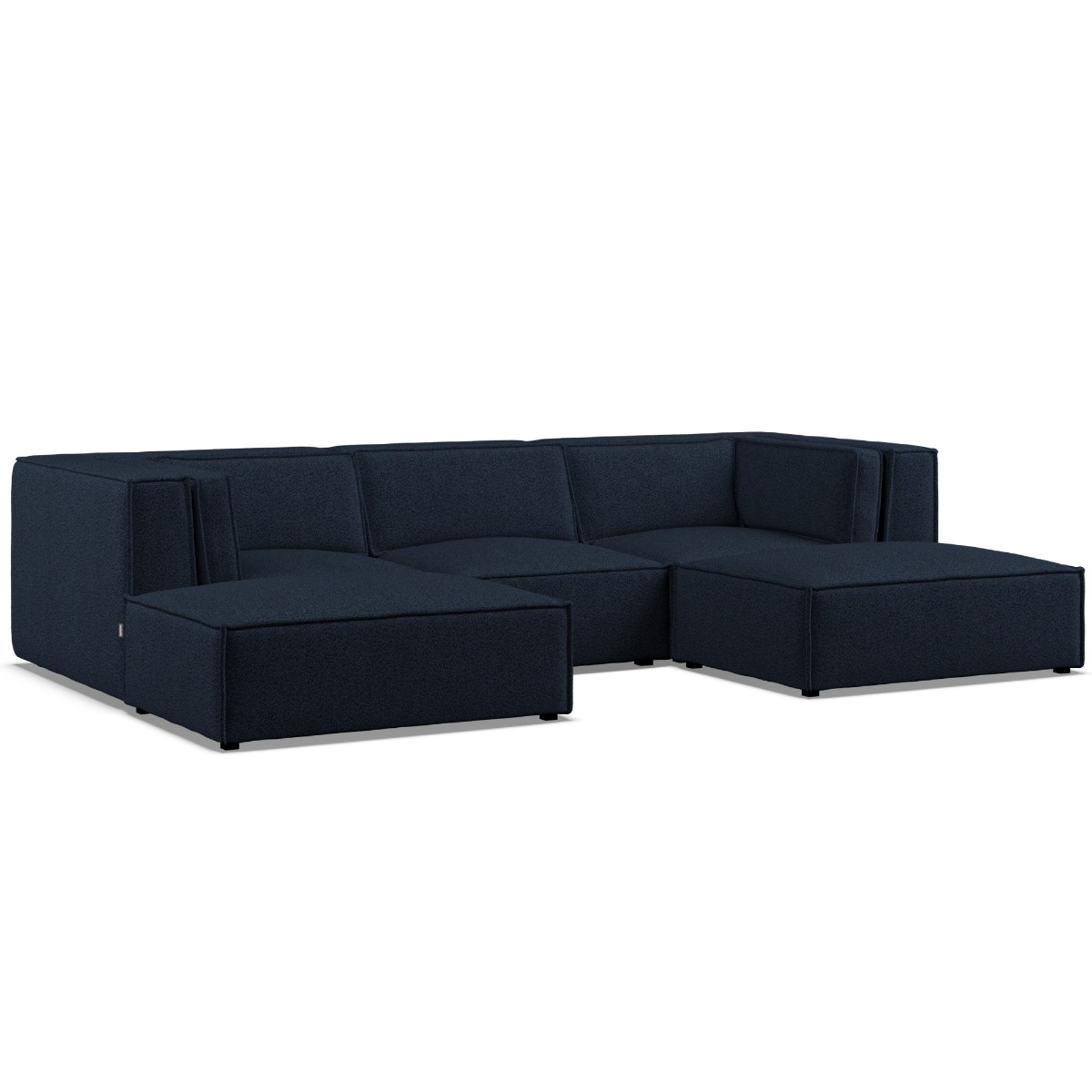 Corner Sofa - LUCCA Fabric 5 Seater U Shaped Deep Blue - Footstool End - Edgbaston Living